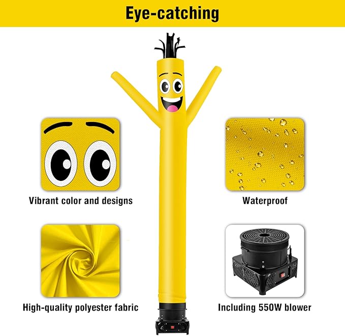 10FT Tall Inflatable Tube Man Wacky Wavy Dancing Guy with 3/4 HP Weather-Resistant Blower (12''Diameter) for Outdoor Decoration Advertising Business Promotion - Gold