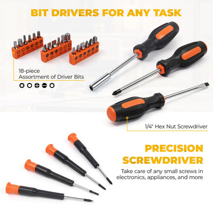 MarvTool 140 Piece Basic Tool Set, Portable Tool Box with Cordless Drill, Home Repair Hand Tool Kit, General Household Drill Set, Toolbox with Storage Case for Homeowner, DIY, Handyman, Women, Men