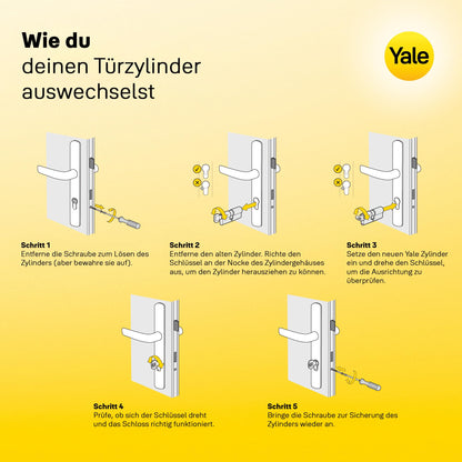 Yale 10-2172-3040-00-2201 YC2100 DB 30X40 NI Removable Lock Cylinder 30 x 40 mm, 10 Pins-External, Interior Door, Entrance Door-YC2100-5 Reversible Keys, Nickel-Plated