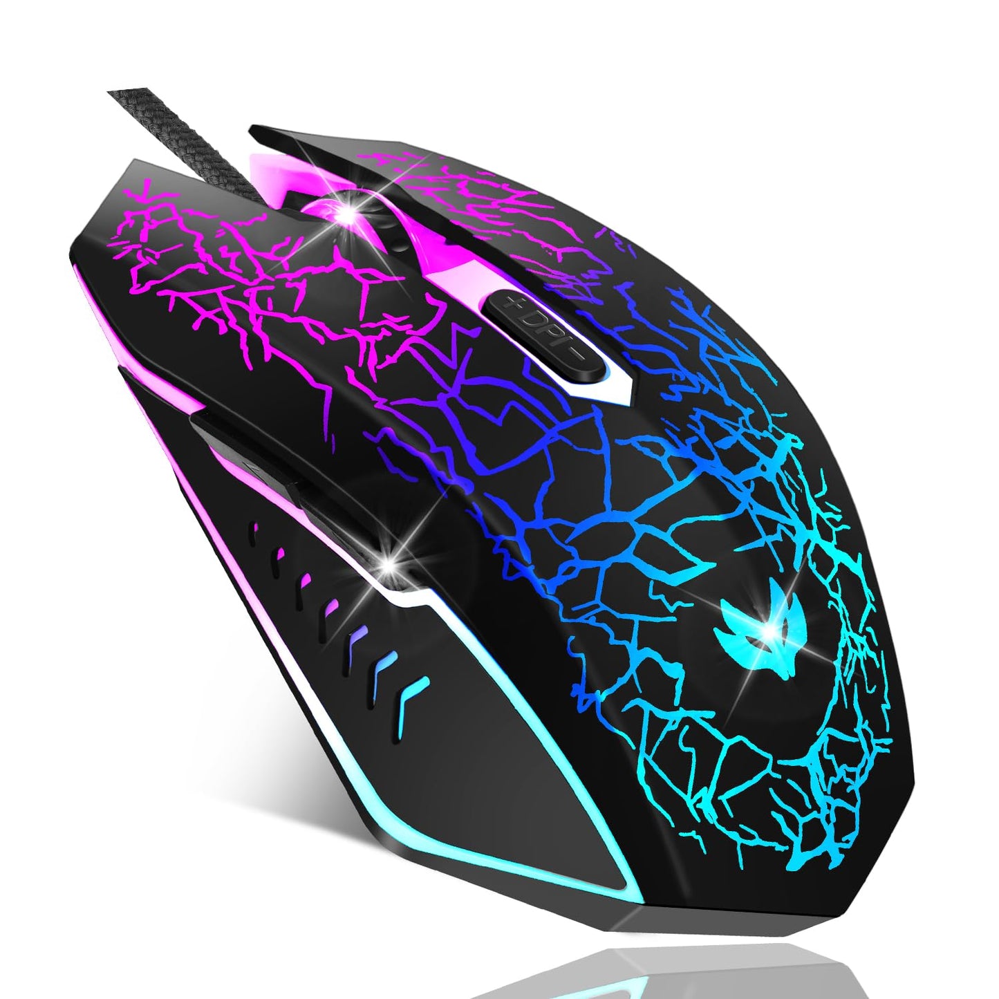 Wireless Gaming Mouse, Rechargeable Wireless Computer Mouse, 7-Color LED Light, Ergonomic Mouse with 6 Silent Click Buttons, 3 Adjustable 2400 DPI Wireless Mouse for Laptop,PC,Mac, Black