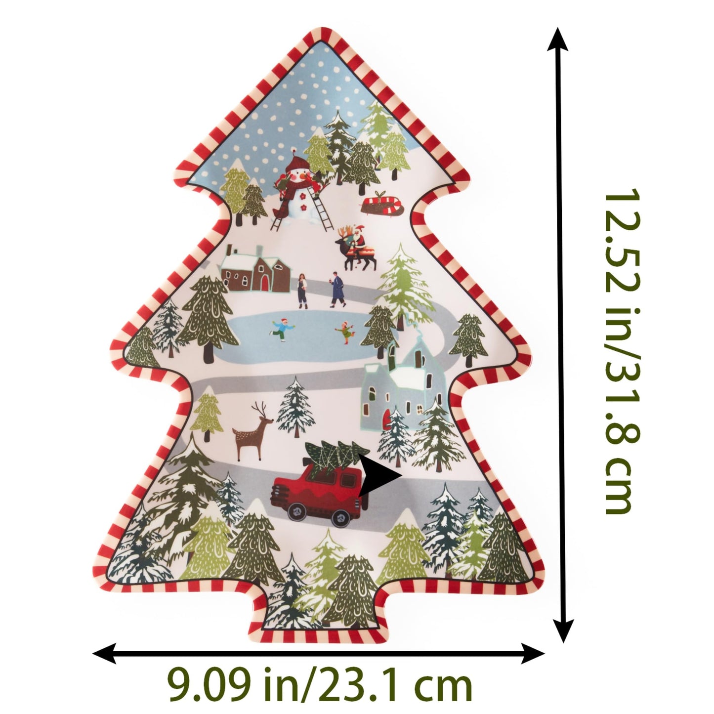 Viynran Christmas Tree Melamine Tray - Santa & Snowman Pattern | Ideal for Holiday Treats, Candy, and Feasts | Festive Tableware for Christmas Parties (2 Pcs), 31009CTPO02