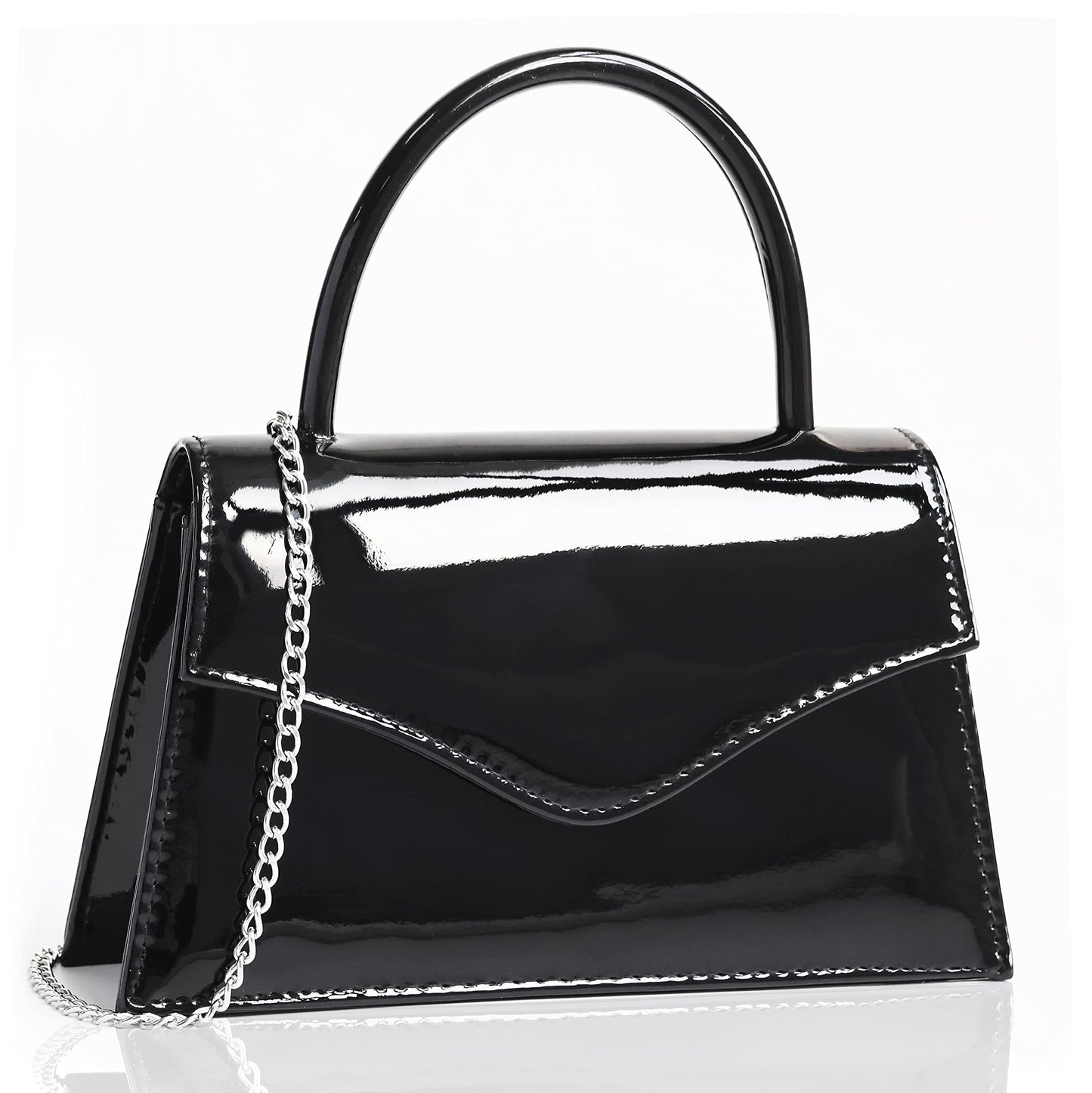 Milisente Women's Evening Bag Bridal Party Clutch Purses Cocktail Prom Handbags with Patent Leather(Black)