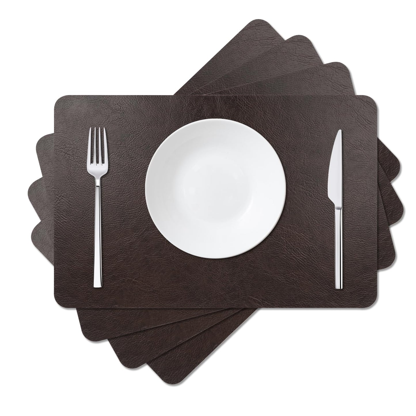 EDanle Cowhide Pattern Faux Leather Placemats Set of 4,Heat Resistant Non-Slip Waterproof Wipeable Washable Kitchen Dining PU Table Place Mats,Double-Sides Available,Black Brown