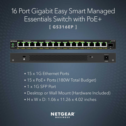 NETGEAR 8 Port PoE Gigabit Ethernet Easy Smart Managed Essentials Switch (GS308EPP) - with 8 x PoE+ @ 123W, Desktop or Wall Mount