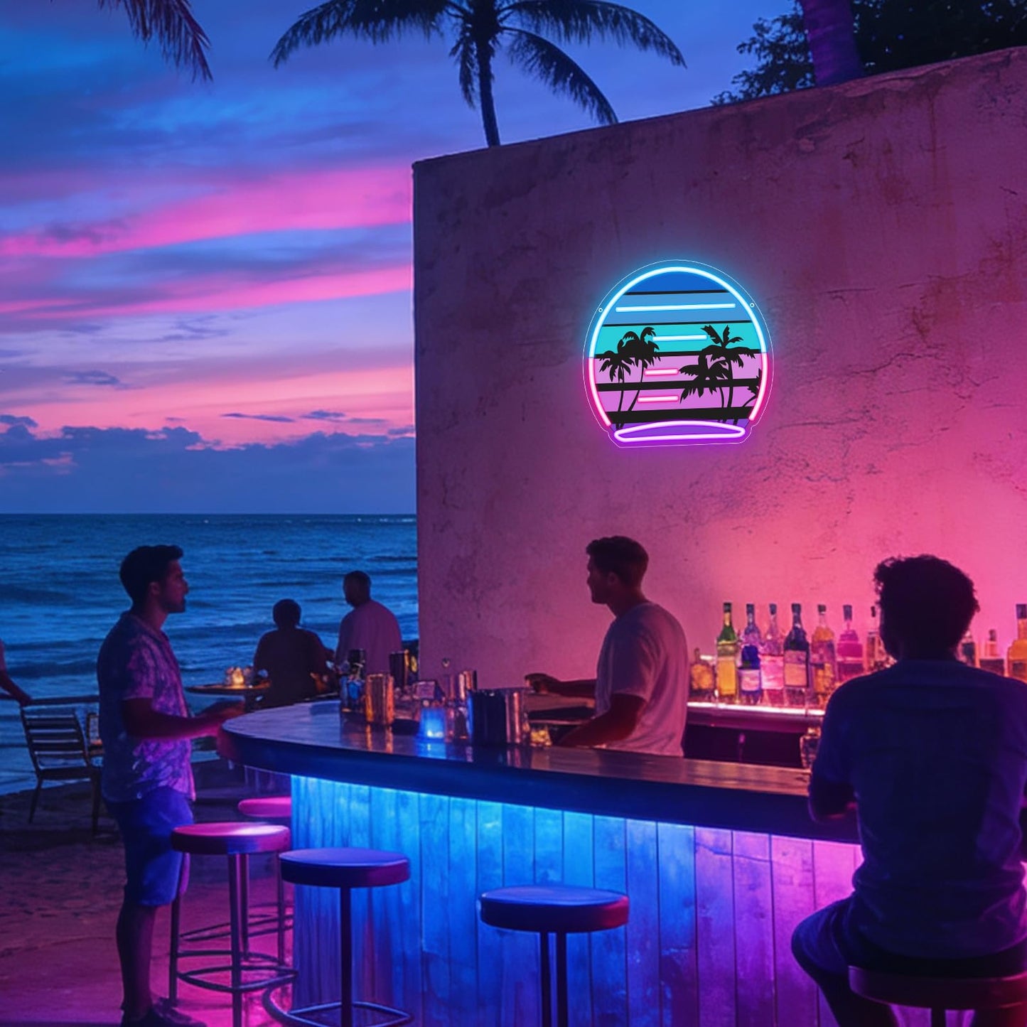 Tropical Neon Sign, Coconut Palm Tree Neon Lights for Wall Decor, LED Light up Bar Signs for Bar Beach Theme Bedroom Restaurant Party Pub Club Decor,Gift for Man Boys Girls