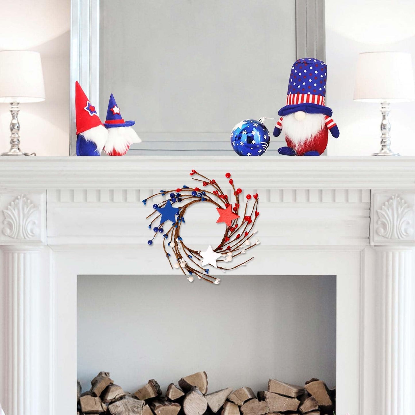 4th of July Candle Rings Set of 2-4 Inch Red White Blue Patriotic Star Candle Holders, Independence Day Table Decor Centerpiece with Stars, USA Flag Theme for Memorial Day Veterans Day