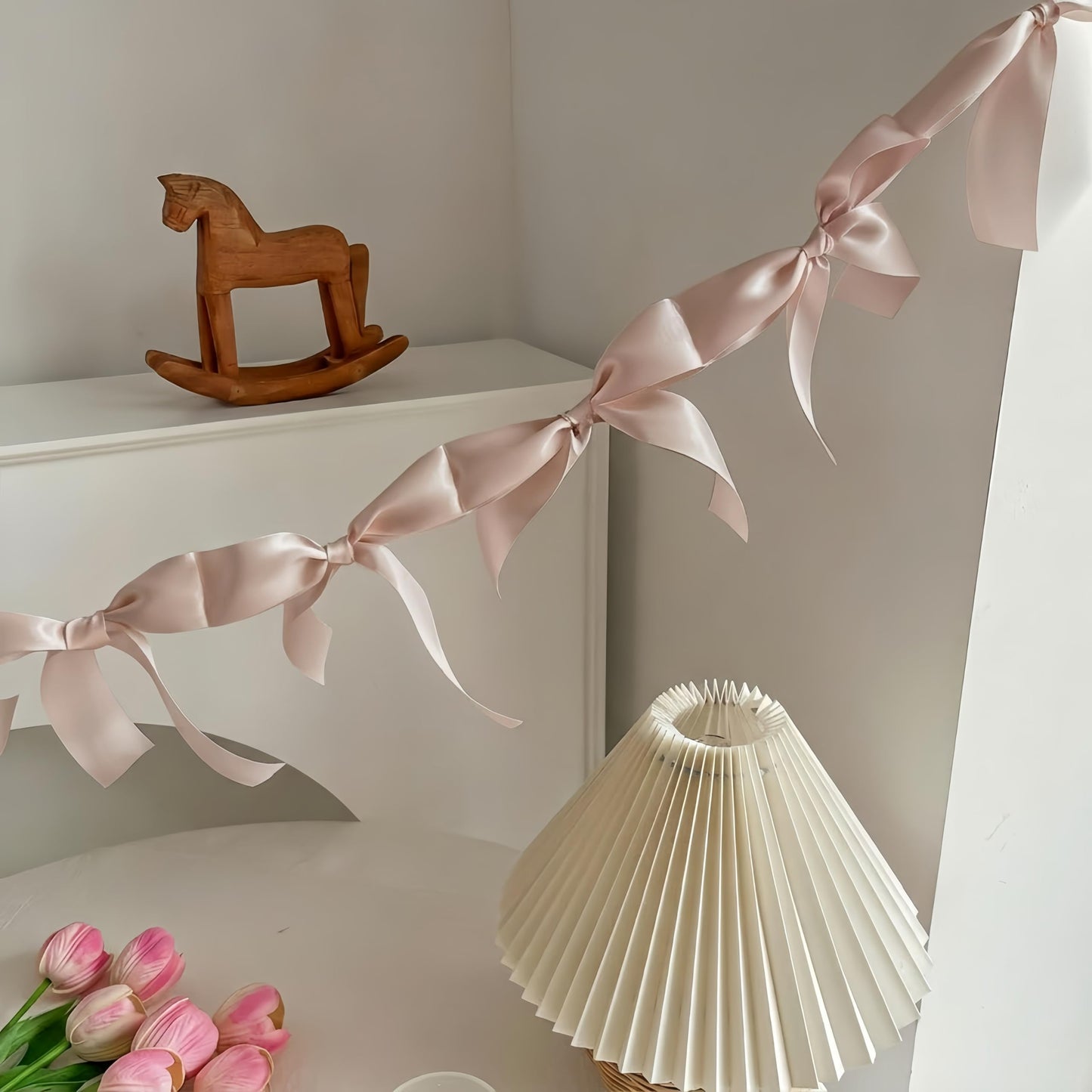 Dusty Pink Bow Garland, Pre-Assembled 6 ft – Single Accent Decoration for Bridal Shower, Baby Shower & Birthday Parties | Soft Matte Satin Bows (Dusk Rose)