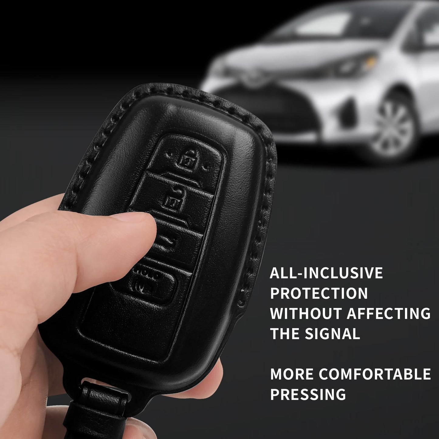 Tukellen for Toyota Key Fob Cover Genuine Leather With Keychain,Leather Key Case Protector Compatible with 2019-2025 Rav4 2020-2022 Highlander Corolla Prius 2018-2024 Camry Avalon C-HR GT86-Black