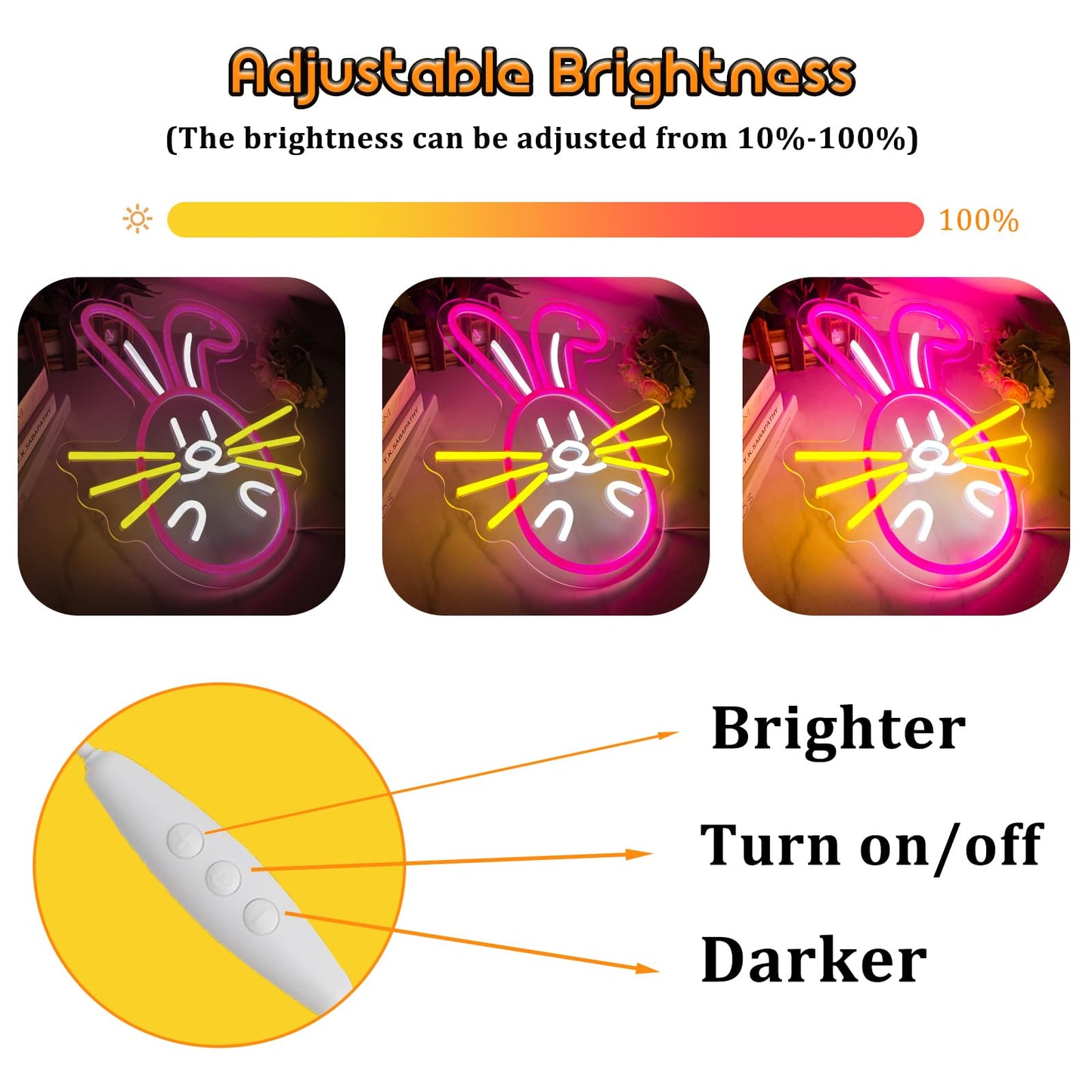 Easter Bunny Neon Sign, LED Dimmable Pink Easter Rabbit Bunny Neon Light for Wall Decor Neon Light Sign for Bedroom Bar Party Home Decor Kid Gift(11 * 13.3in)
