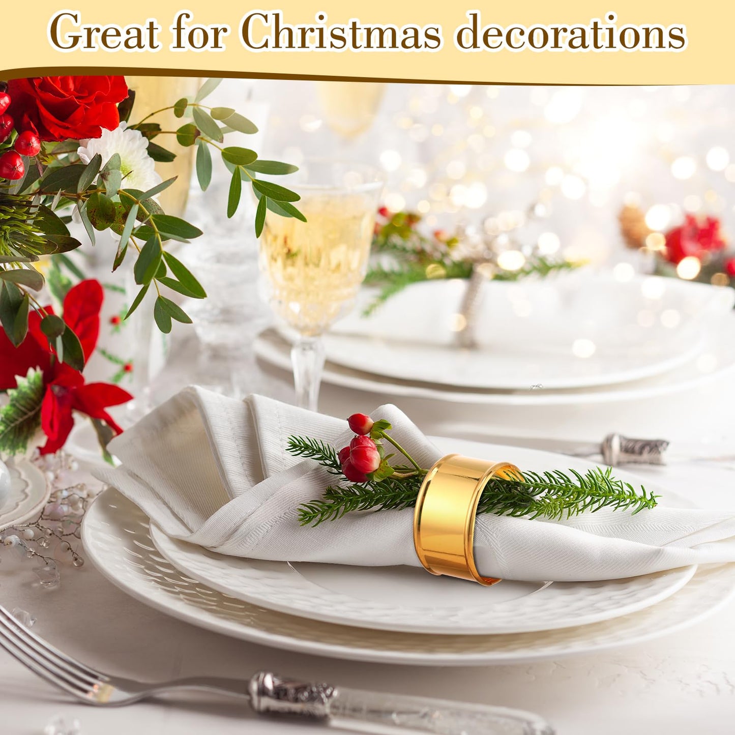 Lounsweer 100 Pcs Gold Napkin Rings Metal Round Holders Buckles for Napkins Weddings Table Serviette Receptions Banquet Birthday Christmas Party Decorations (Basic)