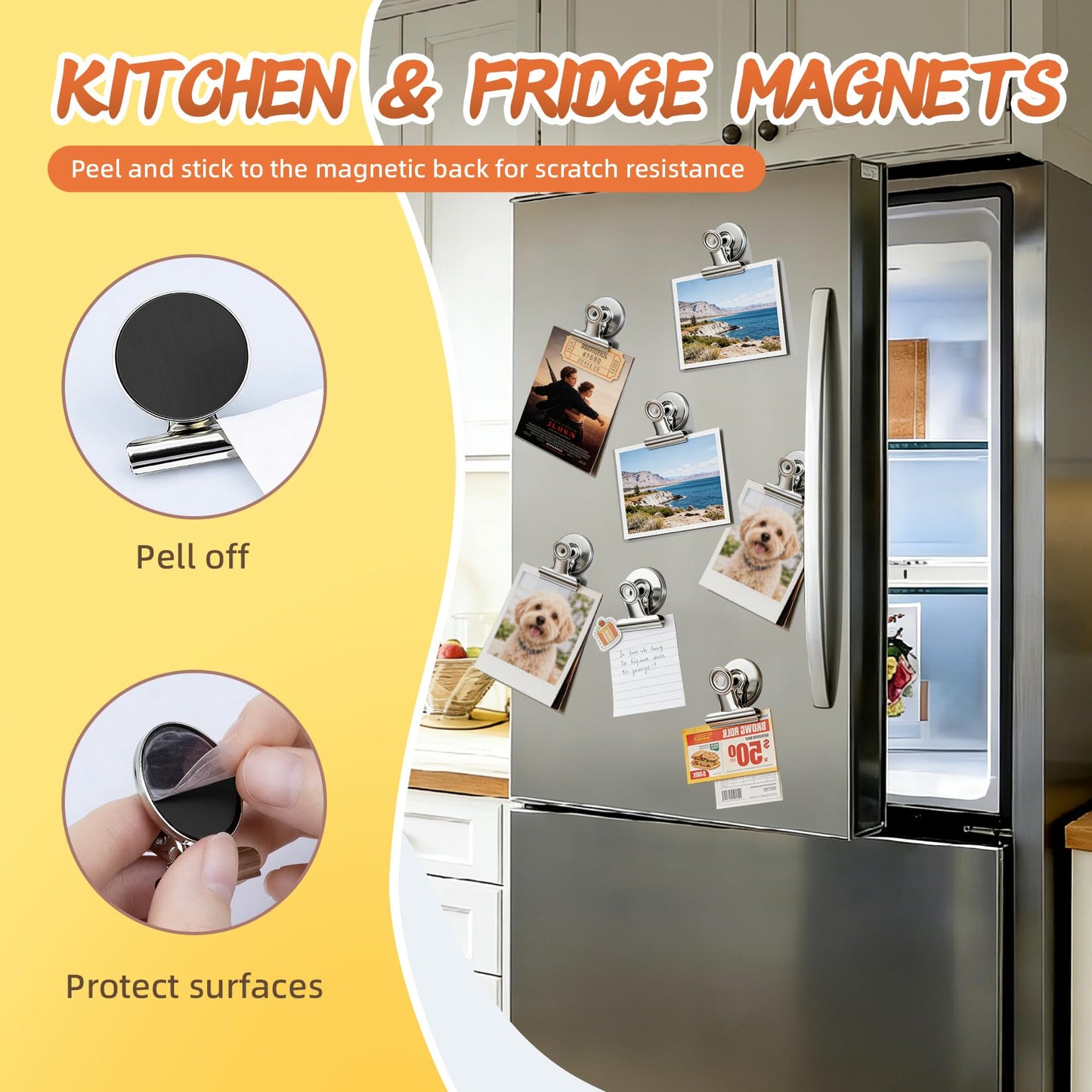 VNDUEEY 20 Pack Fridge Magnets Refrigerator Magnets, Strong Magnetic Clips Heavy Duty, Magnet Clips for Whiteboard, Magnets for Fridge Locker Office Accessories (Silver)