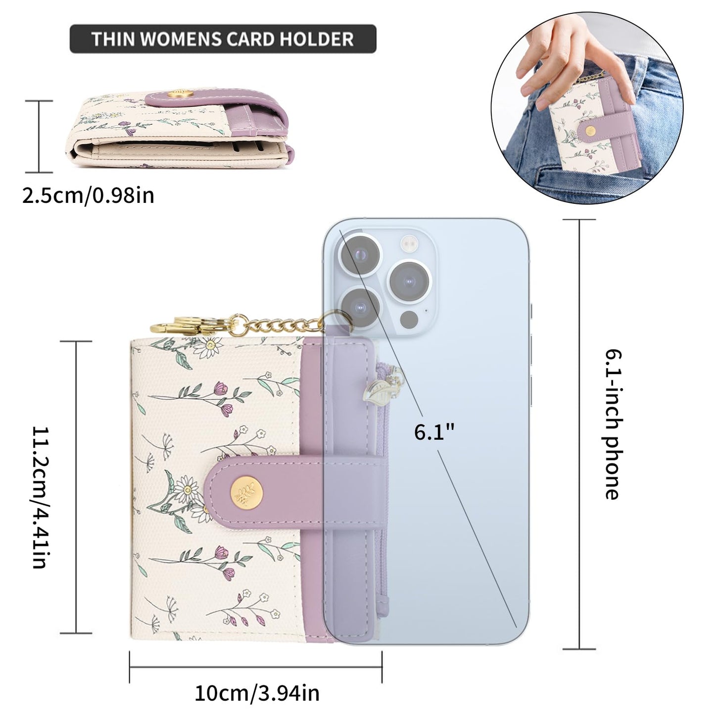 GAEKEAO Small Wallet for Women RFID Blocking Bifold Card Holder Vegan Leather with Zipper Coin Pocket, ID Window, Keychain