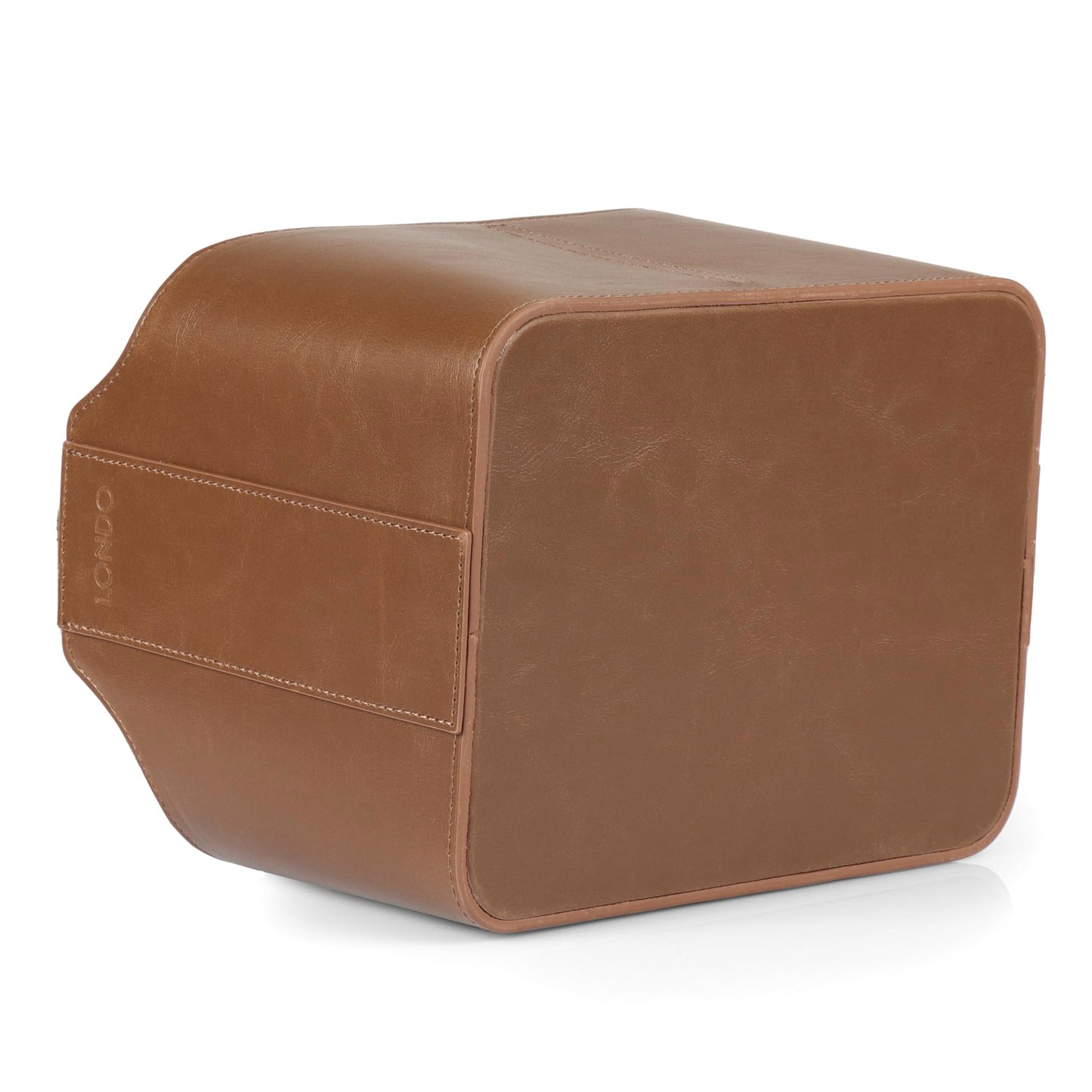Londo PU Vegan Leather Desk Organizer Cube with Tablet Slot, Nightstand Caddy & Couch Organizer — 4 Remote Pockets + iPad/Kindle Slot, Makeup Brush Holder, Suede Lined, 8 x 6.1 x 6.1 in, Light Brown