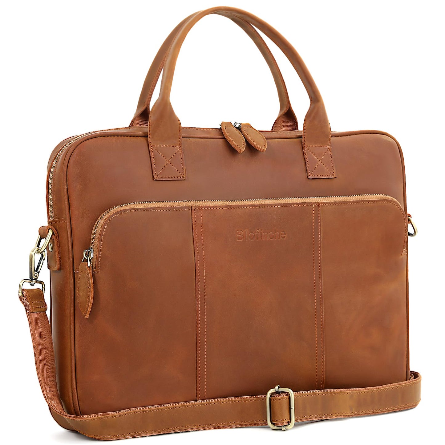 Blofinche Genuine Leather laptop briefcase 15.6 inch Computer Messenger shouledr work handbag Satchel bags Brown
