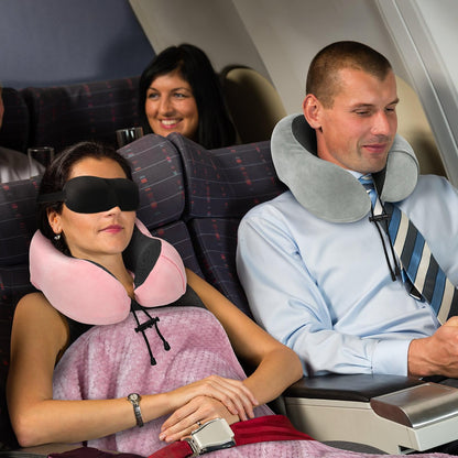 urnexttour Travel Pillow and Blanket Set Neck Pillow Airplane Memory Foam for Traveling Compact with Bag Grey