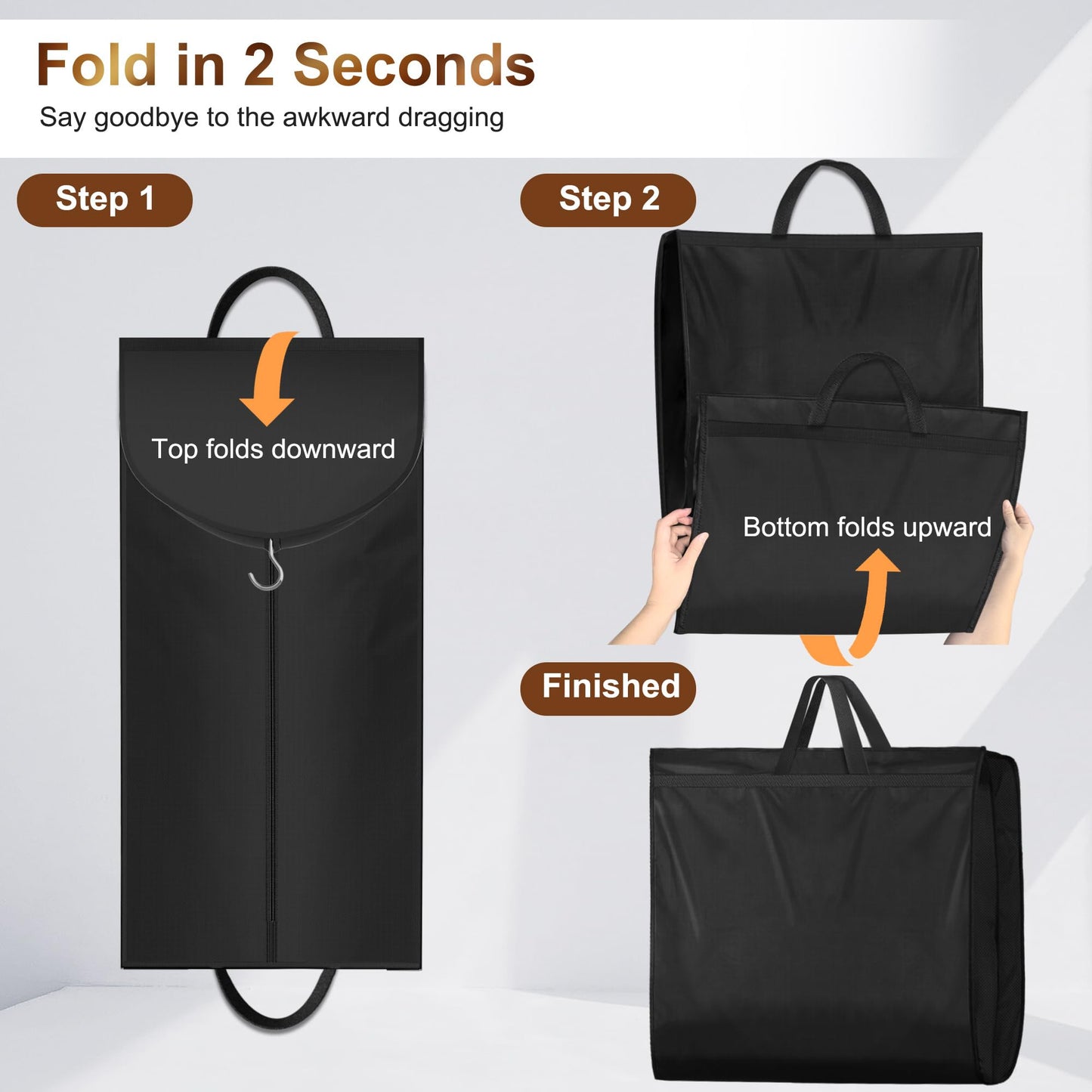 MISSLO 72" Wedding Dress Garment Bag for Travel Waterproof Dress Bags for Gowns Long 4" Gusseted Dresses Protector Bag for Closet Storage Clothing Covers for Hanging Clothes, Black