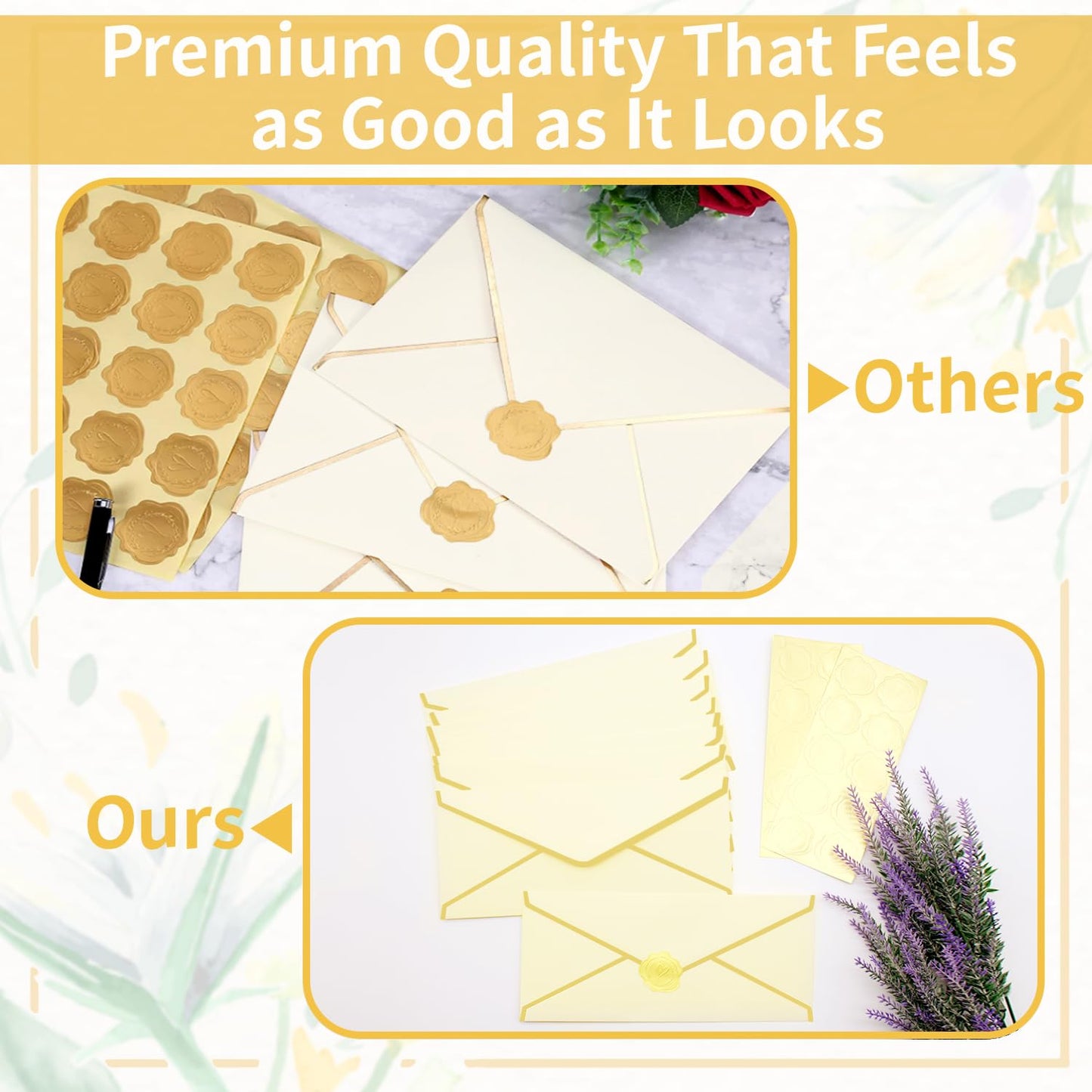 Zooyinfy 30 Pack Stationery Paper Set with Gold Border Including #10 Business Envelopes and 8.5x11 Paper Sheets 30 Gold Stickers for Love Letters and Party Invitations (Cream Color)