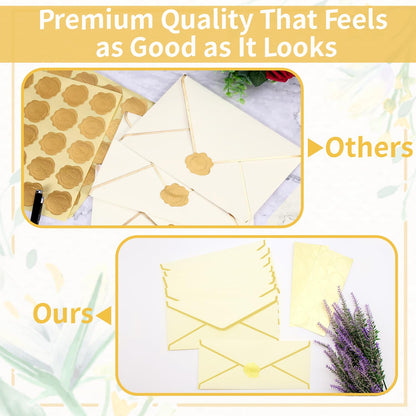 Zooyinfy 30 Pack Stationery Paper Set with Gold Border Including #10 Business Envelopes and 8.5x11 Paper Sheets 30 Gold Stickers for Love Letters and Party Invitations (Cream Color)