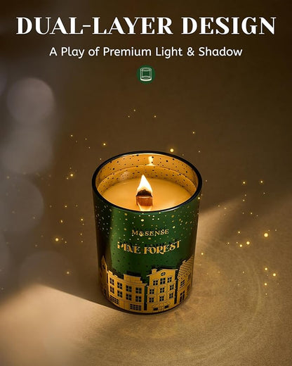 M&SENSE Pine Forest Christmas Candles, Large Winter Scented Soy Candles, Cracking Wooden Wick 18oz 100 Hours Long Lasting Clean Burn, Luxury Holiday Gifts for Relaxation, Stress Relief