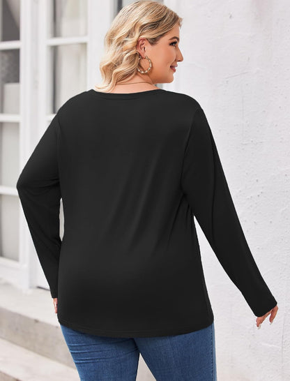IN'VOLAND Womens Plus Size Long Sleeve Shirts V Neck Basic Tee Tops Loose Fit Fall Outfits for Women 1X-5X
