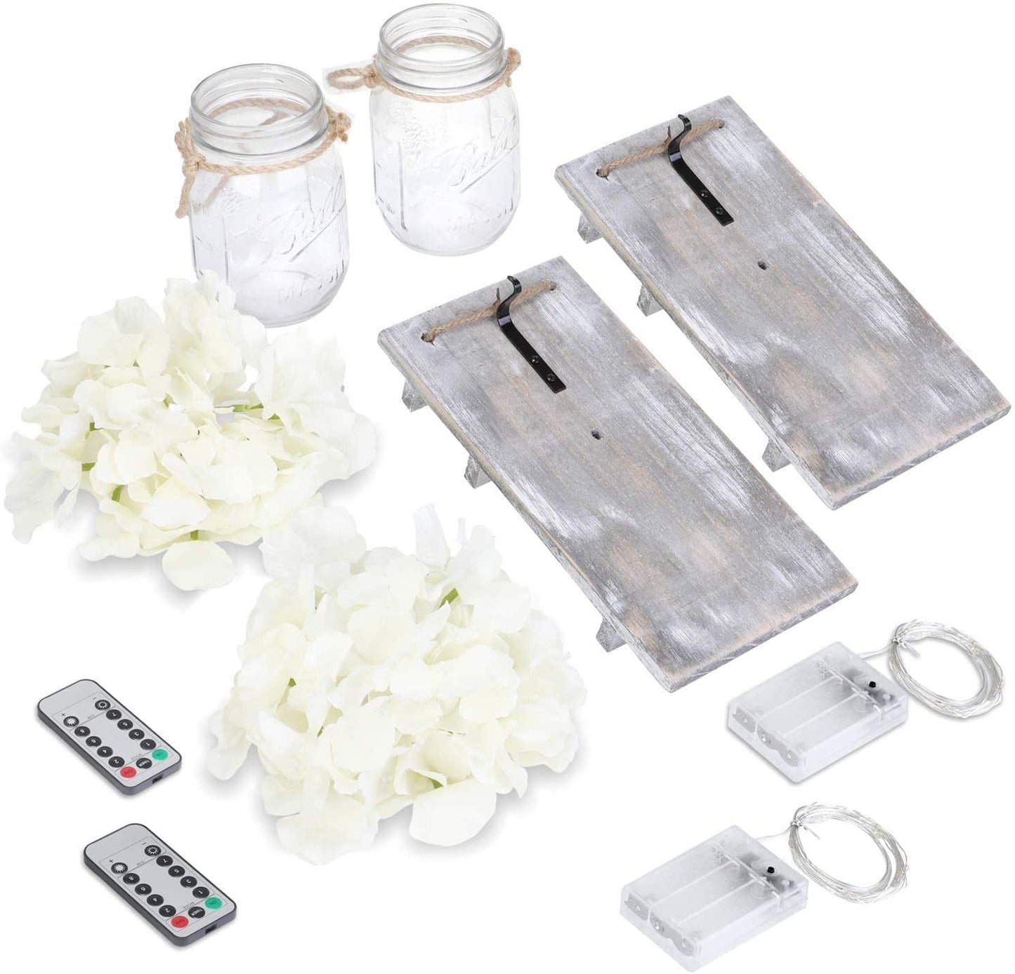 Lightess Mason Jar Wall Lights with Remote Control, Rustic Bedroom Wall Decor, Hanging Battery Powered Jar Sconce with LED Fairy Lights for Farmhouse Decor, SYA11 (Set of 2)