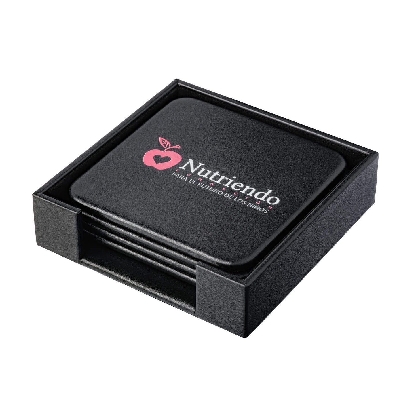 Dacasso Black Leather 4-Square Coaster Set