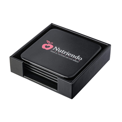 Dacasso Black Leather 4-Square Coaster Set