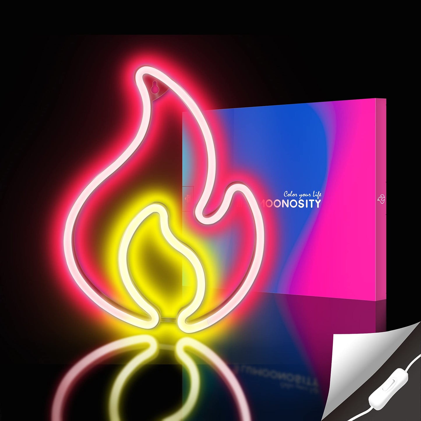 Lumoonosity Flame Neon Sign, Red and Yellow Neon Light with On/Off Switch, Led Light Sign for Wall Decor, Hanging Flame Shaped Light, Fire Neon Lights for Bedroom, Gaming Room Setup