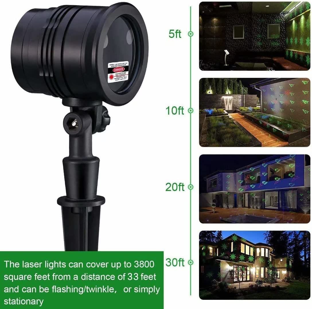 Christmas Projector Lights Outdoor, Led Christmas Laser Lights Landscape Spotlight Red and Green Star Show with Rf Wireless Remote Christmas Decorative for Outdoor Garden Patio Xmas Holiday Party