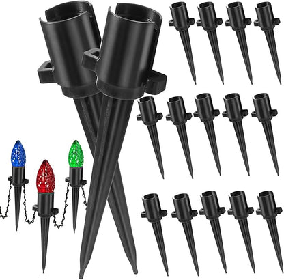 Dazzle Bright 5.5 Inch 100 Pcs C9 Christmas Light Ground Stakes for Outdoor Decor - Black Plastic Spikes for Lawn, Garden, Patio