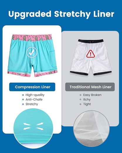 Men's Swim Trunks with Compression Liner - Quick Dry Bathing Suit | 5 Inch, Zipper Pockets, No-Chafing