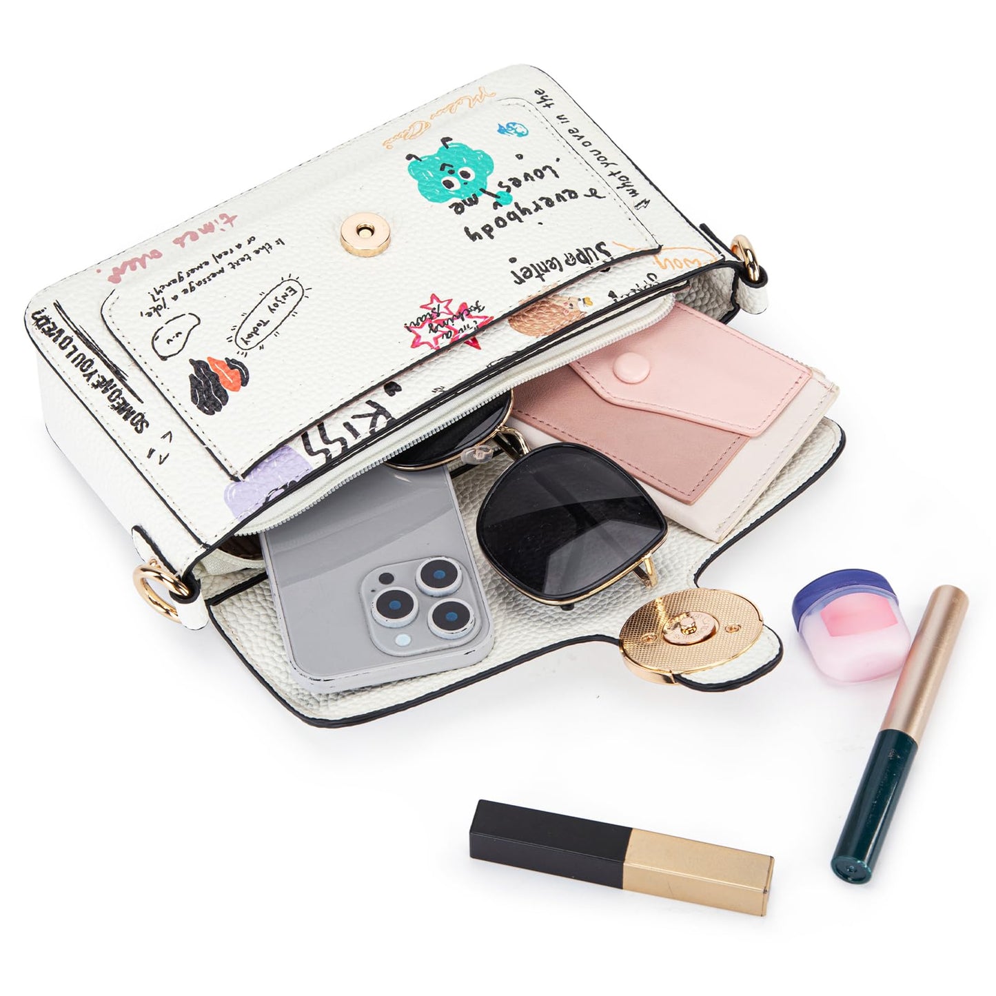Milan Chiva Crossbody Bags for Women - Small Cross Body Purse Shoulder Bag, Cute Purse Handbags for Daily Commute Travel MC-619-1WT