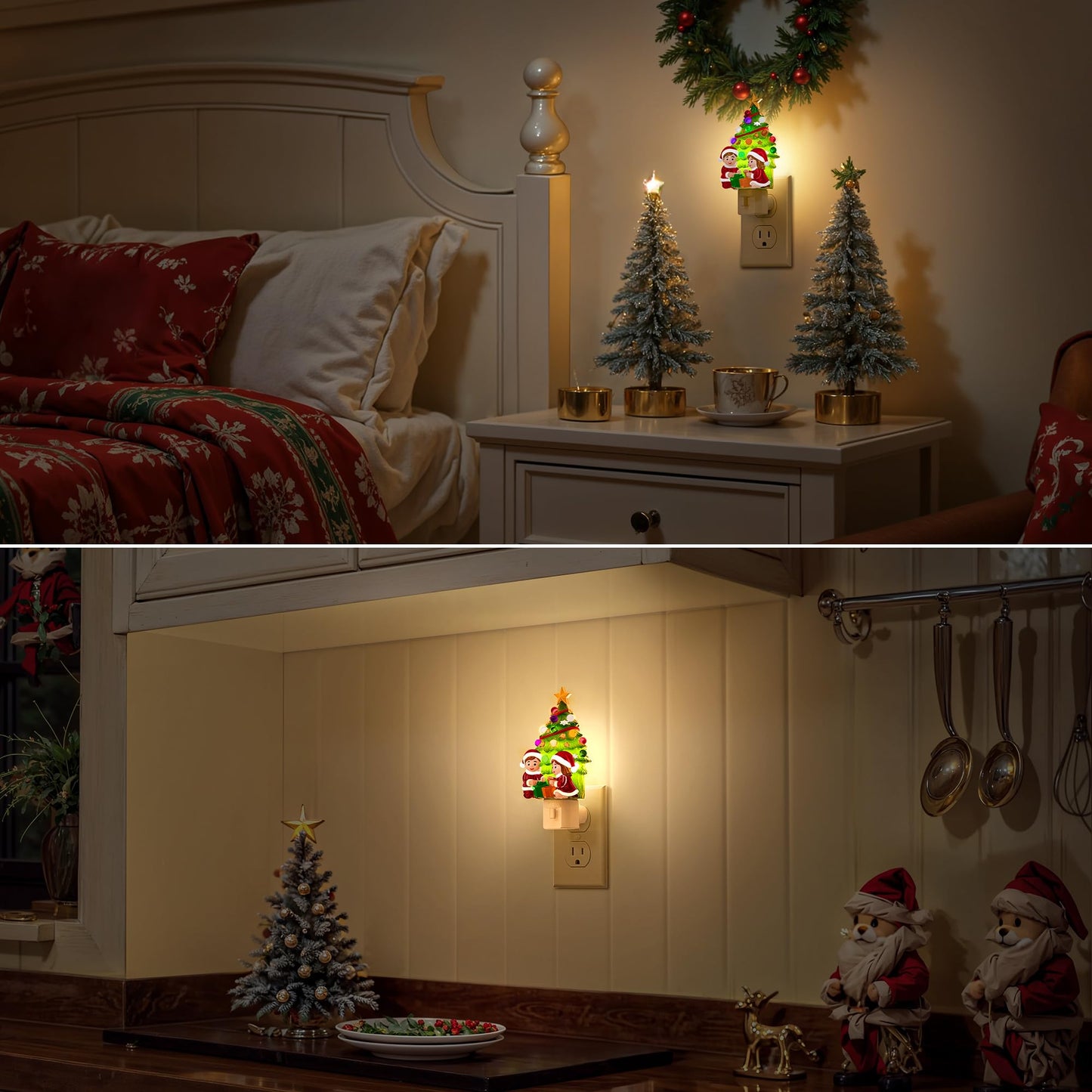 Briignite Christmas Tree Night Lights for Kids[2 Pack], Night Light Plug into Wall 3000K Warm White LED, Gift Box Design Night Light for Children's Room, Nursery, Bedroom, Christmas Decor