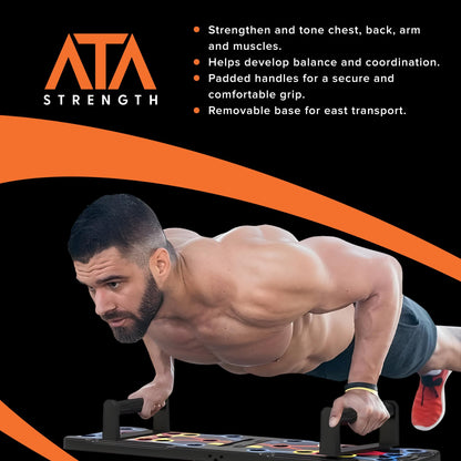 ATA-Strength Heavy-Duty 15-in-1 Foldable Push Up Board gym gift for men and women with Adjustable Grip Strengthener, skipping Rope, and 3 Resistance Bands Comprehensive Home Workout System for Targeted Muscle Training and Enhanced Grip Strength
