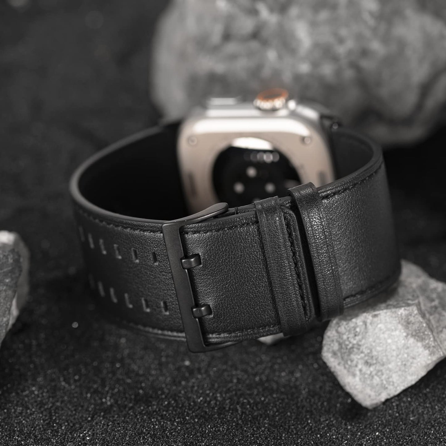 Tefeca Dual Series Band Compatible with Apple Watch Ultra 2/Ultra 49mm, Series 10 46mm, Series 9/8/7 45mm, SE2/SE/6/5/4 44mm (Black Leather with Black Adapters, 49/46/45/44mm)
