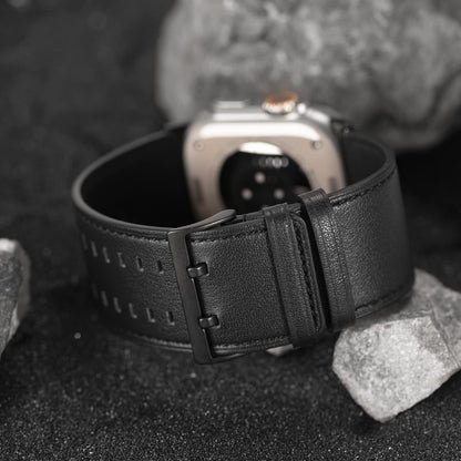 Tefeca Dual Series Band Compatible with Apple Watch Ultra 2/Ultra 49mm, Series 10 46mm, Series 9/8/7 45mm, SE2/SE/6/5/4 44mm (Black Leather with Black Adapters, 49/46/45/44mm)