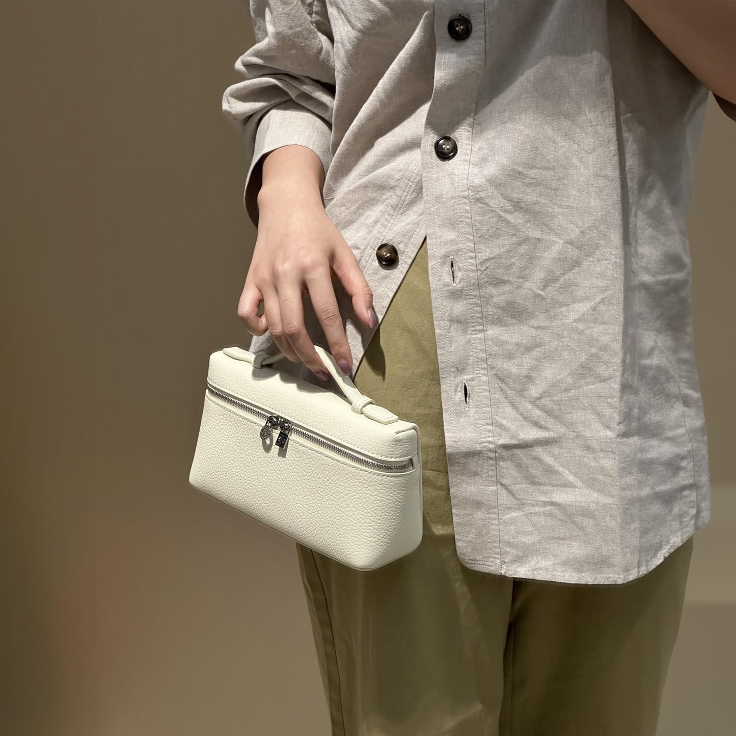Crossbody Bag for Women Top-Handle Pouch Mini Bag Designer Shoulder Leather Handbag Trendy Purse (Beige)