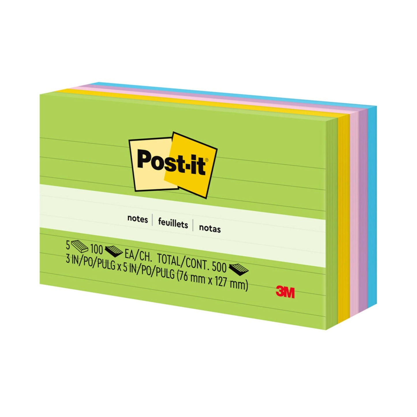 Post-it Notes, 3 in x 5 in, 5 Lined Sticky Notes Pads, 100 Sheets per Pad, Floral Fantasy Collection, School Supplies and Oﬃce Products