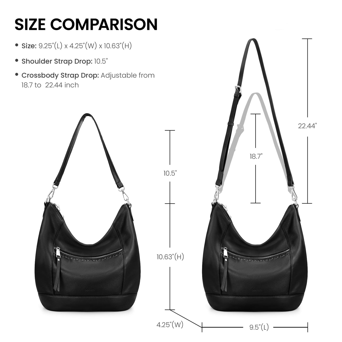 befen Black Leather Purse for Women Trendy, Womens Medium Genuine Leather Hobo Purse, 2026 Crossbody Shoulder Handbags for Women Lightweight