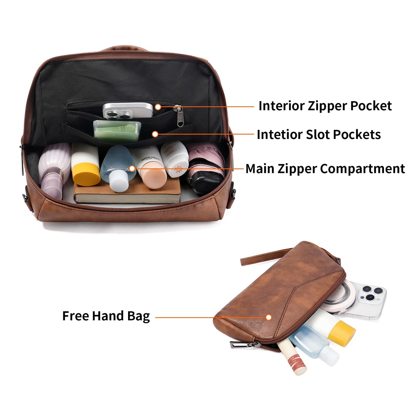 GAEKEAO Backpack Purse for Women Fashion Leather Designer Travel Backpack Purses Convertible Shoulder Bag with Wristlet（Shiny Brown）