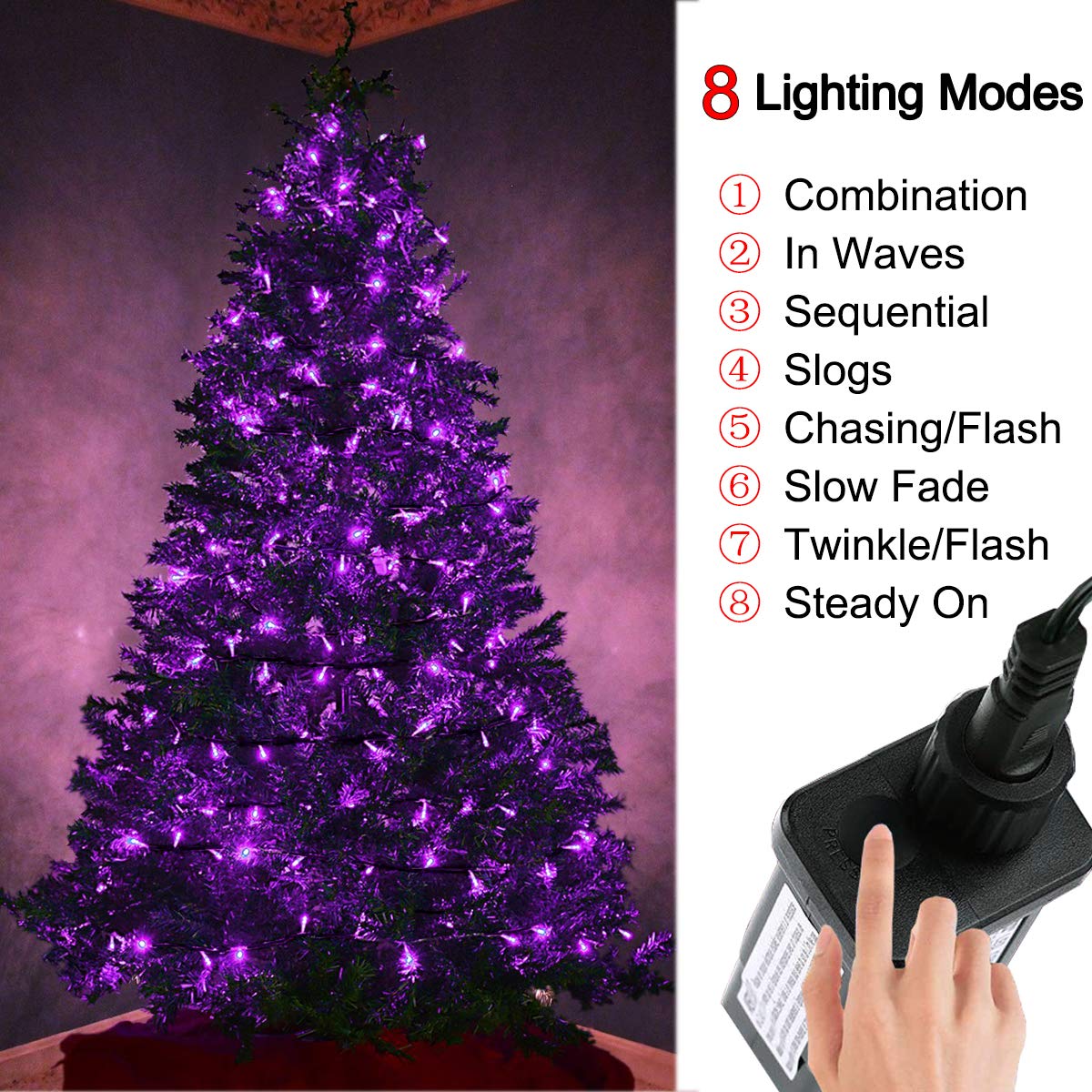 Christmas String Lights Purple Indoor - 220 LEDs 82ft/25m Memory Function 8 Modes End-to-End Plug in Outdoor Waterproof Decorative Inside/Outside Fairy Twinkle Xmas Tree Light for Halloween/Patio/Home