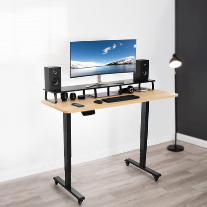 VIVO 55 inch Extra Long Monitor Stand, Wood & Steel Desktop Riser, Multi Screen, TV, Keyboard, Laptop, Ergonomic Desk and Tabletop Organizer, Black, STAND-V000D5