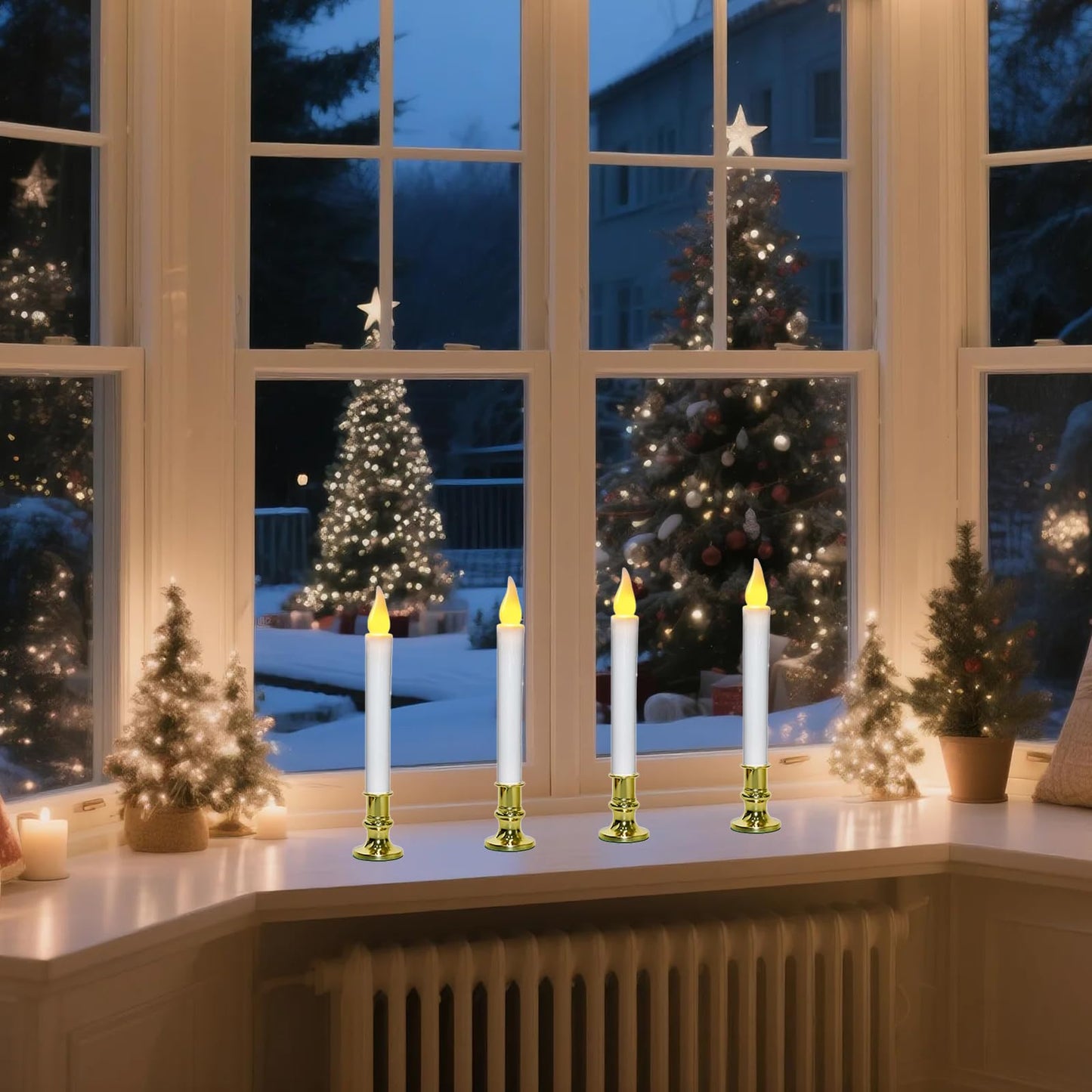 CHYSUPER 4Pack Christmas Window Candles Battery Operated with Timer, 6H/18H Auto On/Off, LED Flameless Candles with Realistic Flickering Flame and Suction Cups for Holiday Home Decor