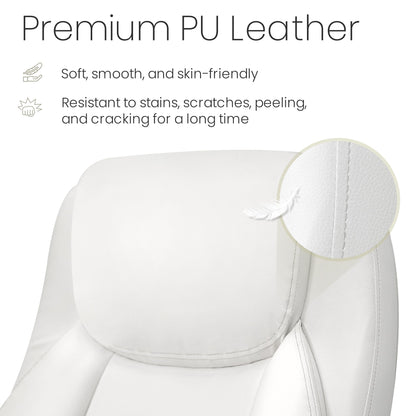 NEO CHAIR Ergonomic Office Desk Gaming Computer Chair Executive High Back Support Flip-up Arms Adjustable Height Swivel Rolling Wheels Comfy PU Leather for Home (White)