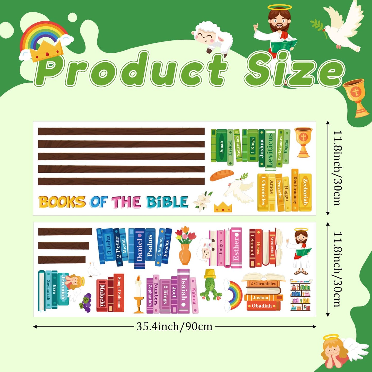 Christian Books of the Bible Wall Decals Peel and Stick, Educational Bible Learning Chart Stickers for Sunday School Classroom, Church Bulletin Board and Religious Teaching Decor
