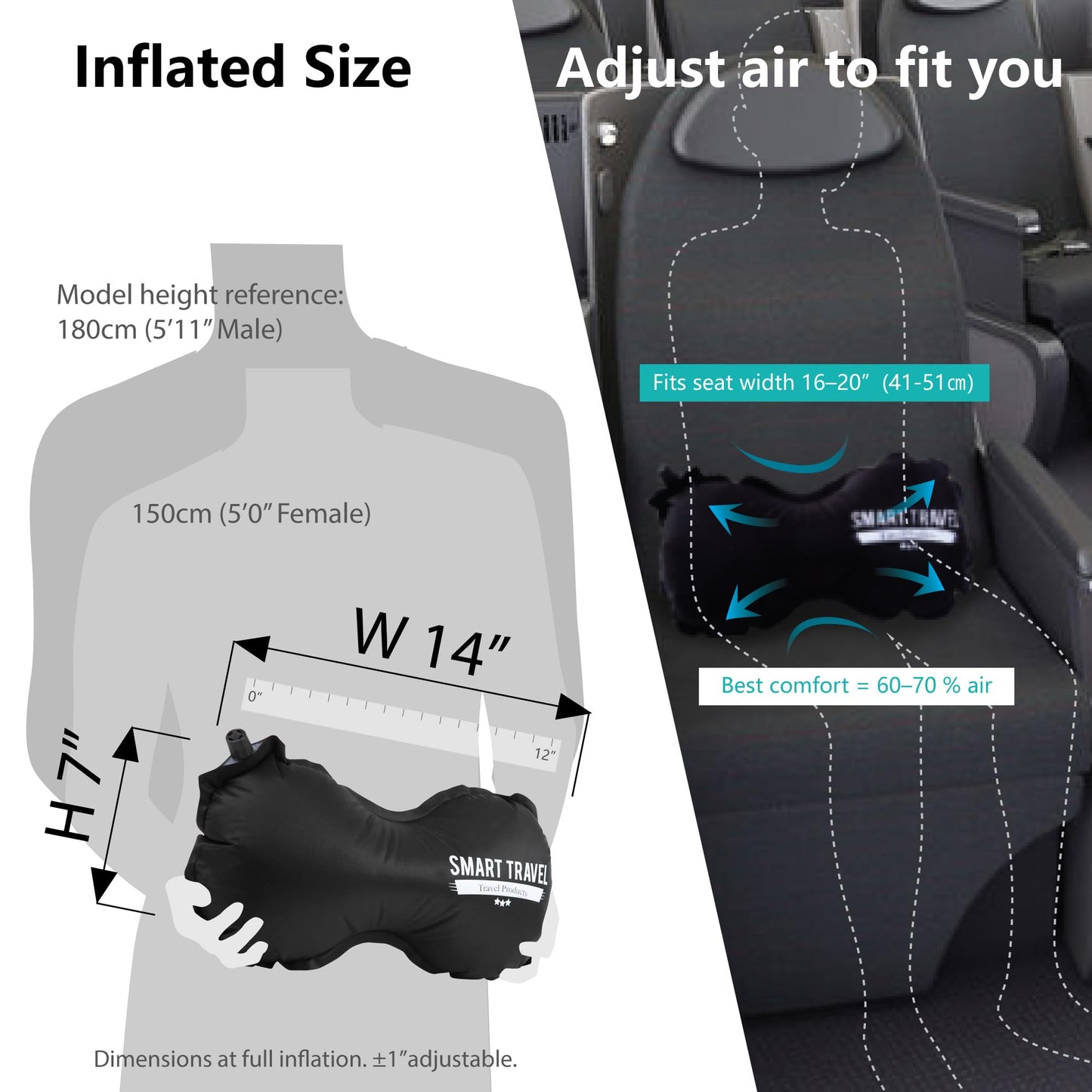 SmartTravel Travel Products Lumbar Pillow Inflatable Lumbar Support Pillow Travel Pillows for Airplane Long Flight Essential for Women Men Kids