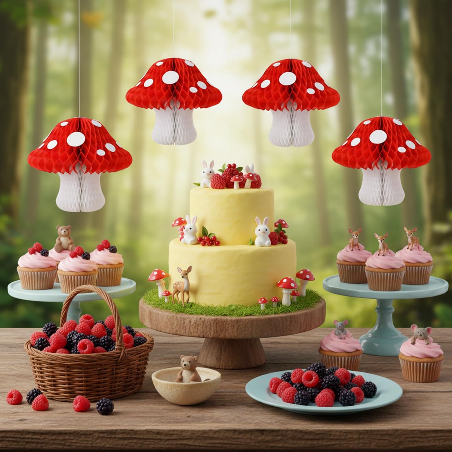 10 Pack Mushroom Shaped Honeycomb Paper Lanterns, 3D Honeycomb Paper Lanterns 2 Sizes Mushroom Party Decorations for Birthday Party Garden Room Decor (Red)