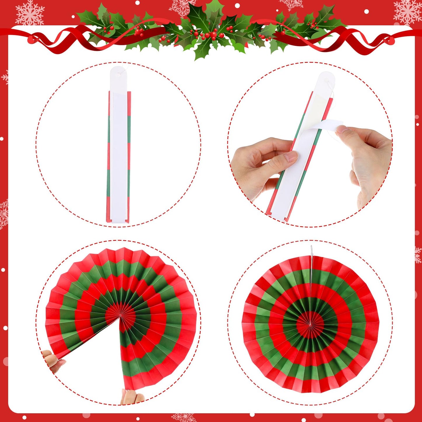 Outus Christmas Hanging Decorations Candy Paper Fans Peppermint Hanging Paper Fans Candy Cane Ceiling Wall Decor for Christmas Party Classroom Birthday Party(18 Pcs,Fresh)