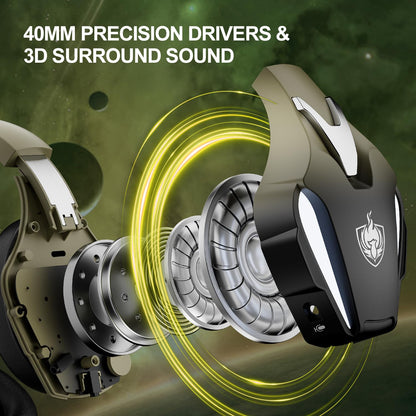 PHOINIKAS Wireless Gaming Headset for PS4 PS5 PC Switch, Wireless Gaming Over Ear Headphones with Detachable Noise Canceling Mic, 7.1 Stereo Sound, Only 3.5mm Wired Mode for XboxSeires -Dazzle Gold