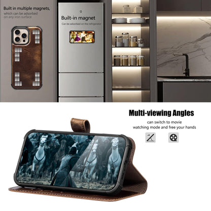 RMAWRAD Leather Case Compatible with iPhone 16 Pro Max Wallet 6.9",Genuine Leather 2in1 Magnetic Detachable Shockproof Kickstand,Flip Folio Cover with Card Slot,Wireless Charging RFID Blocking Brown